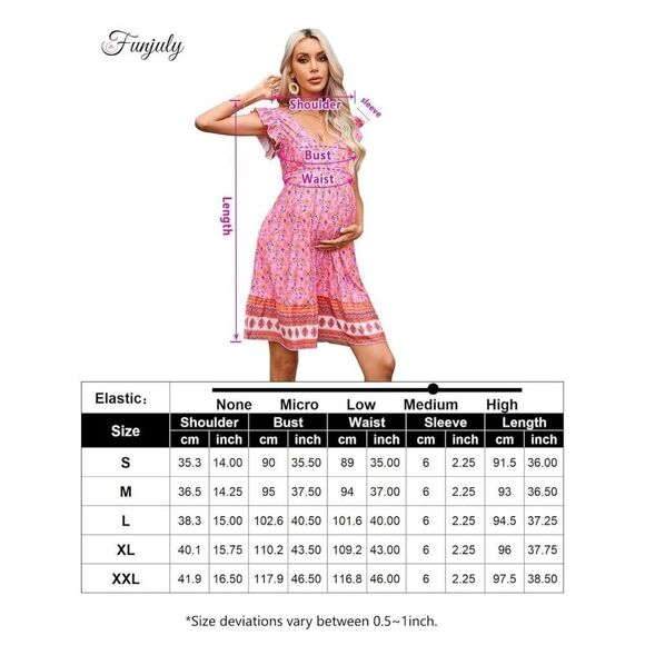 NEW Maternity Pink Ruffle Cap V Neck Floral Boho Dress L - Picture 4 of 5